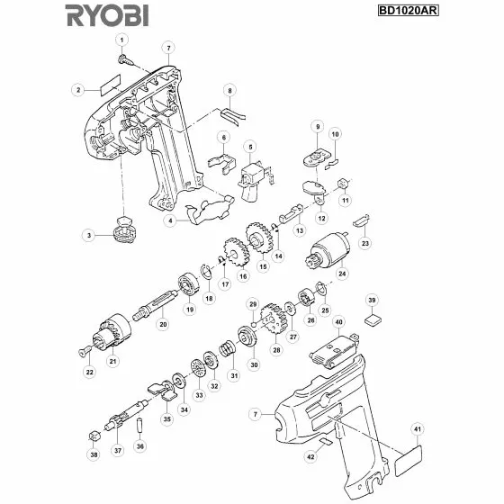 Ryobi BD1020AR Spare Parts List Type: 1000082755